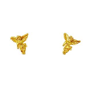 Vintage Earring Winged Angel Cherub Gold Tone Stud Dainty